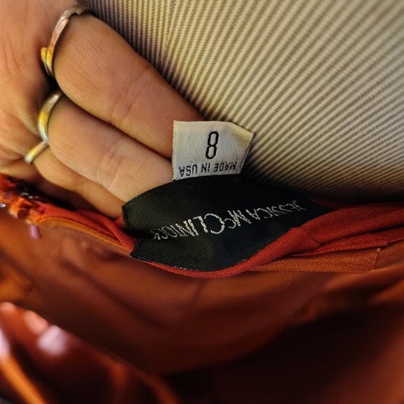 Free Sterling W/ Purch Jessica McClintock Gown Dress Burnt Rust Orange Beading 8 - Picture 13 of 13